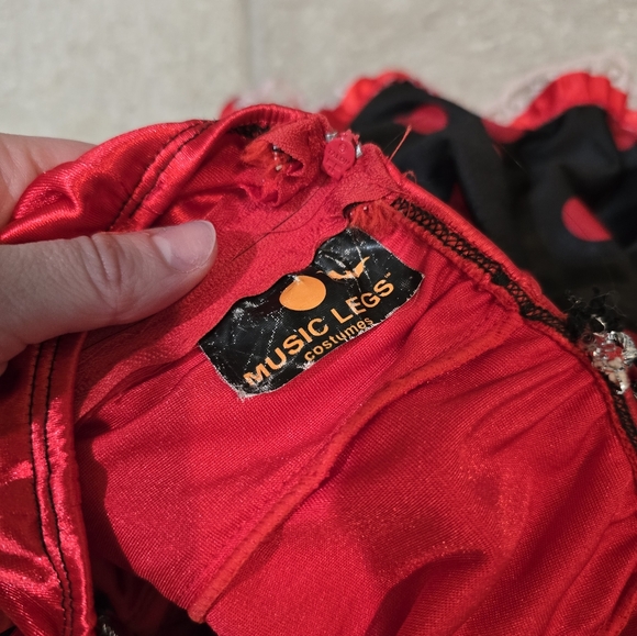 Queen Of Hearts Costume Small Red and Black Polka Dot Dress Mini Corset - Picture 7 of 10